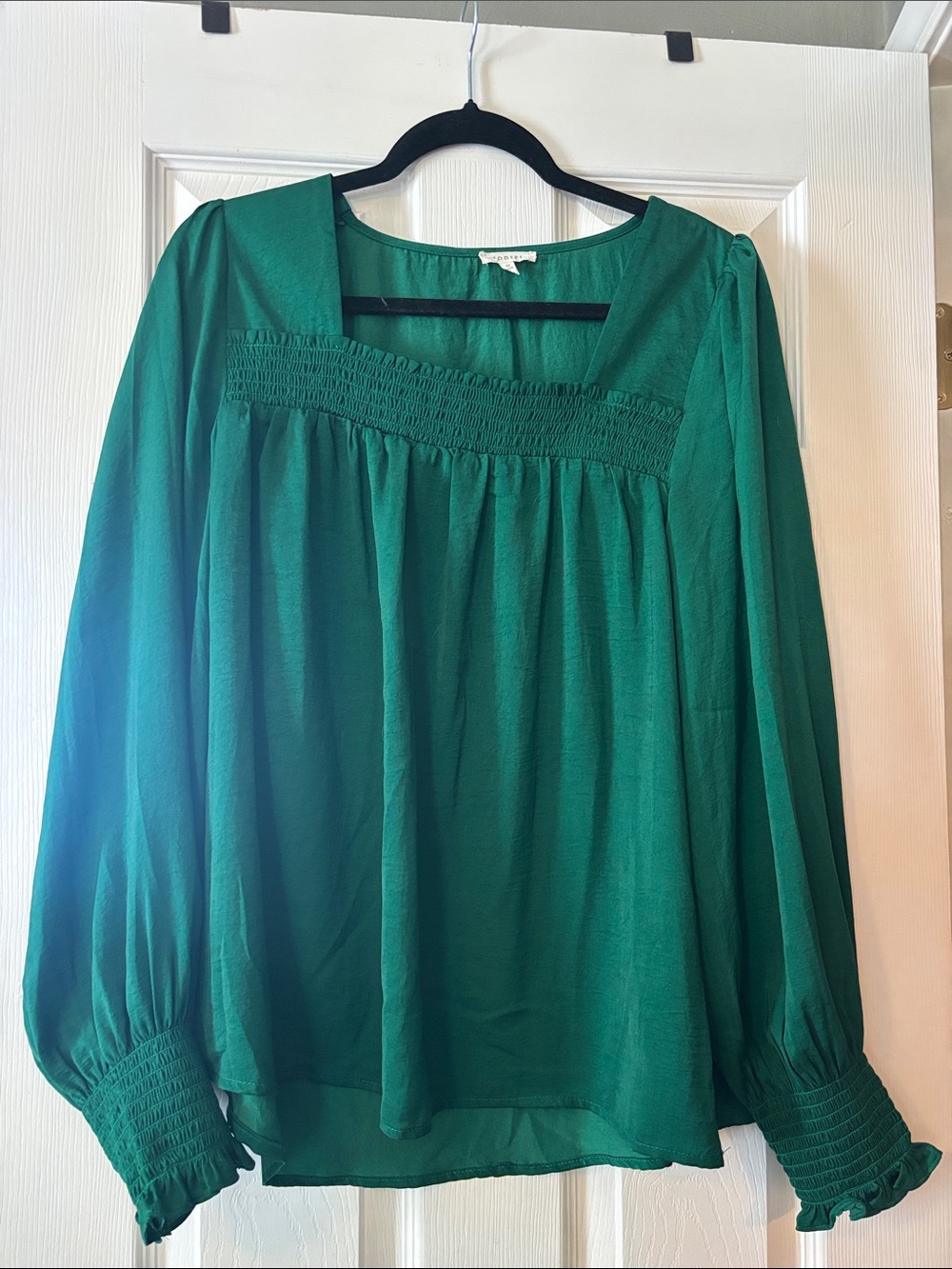 JODIFL Emerald Green Smocked Square-Neck Blouse